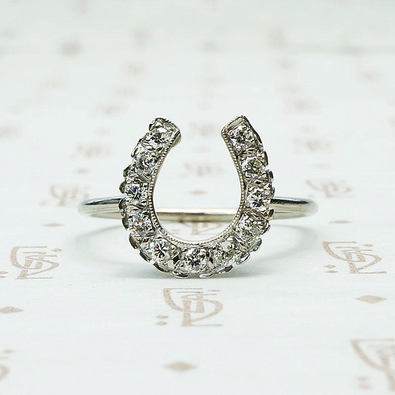 Lucky Number Eleven Diamond Horseshoe Ring