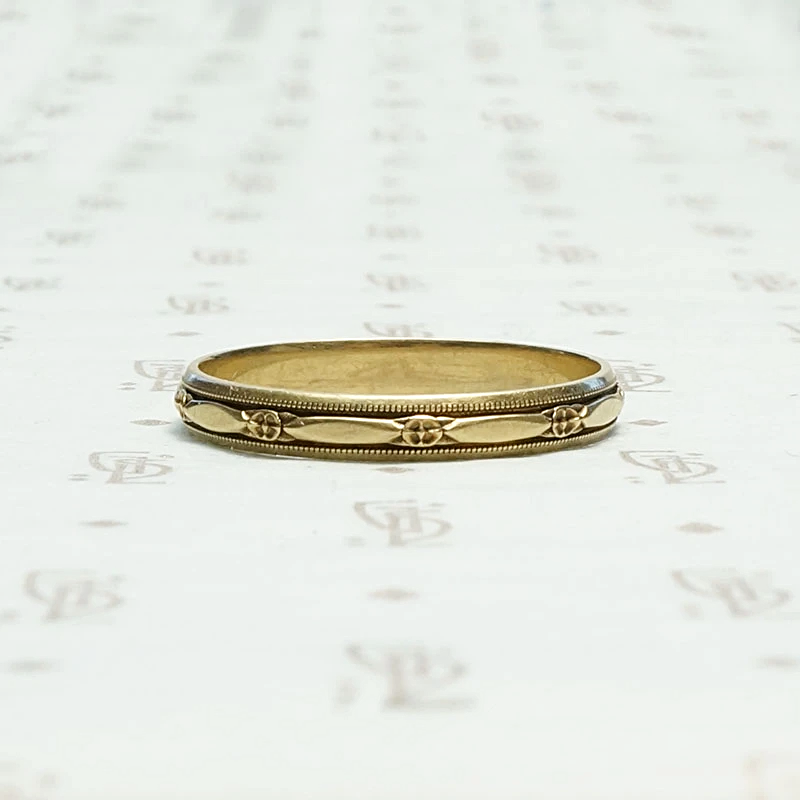 Art Deco Rosy Gold Floral Band in Larger Size