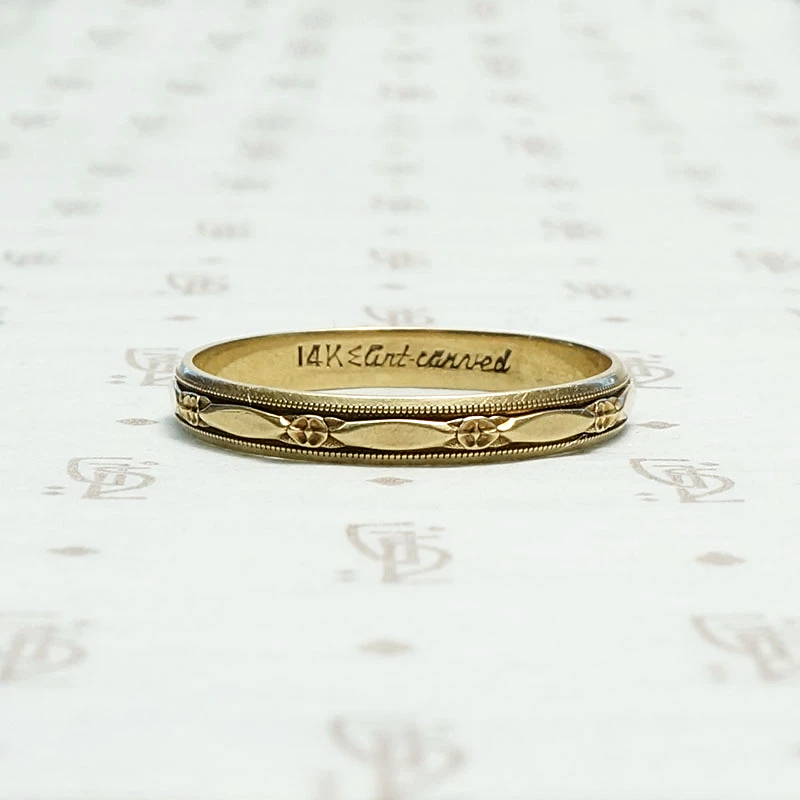 Art Deco Rosy Gold Floral Band in Larger Size