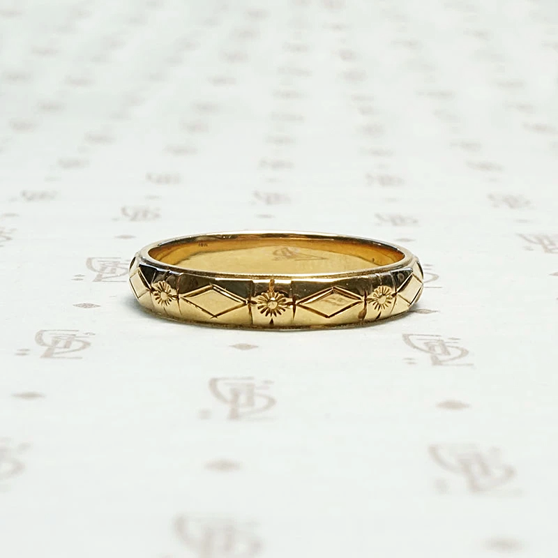Art Deco Forget Me Not Band in Rosy Gold