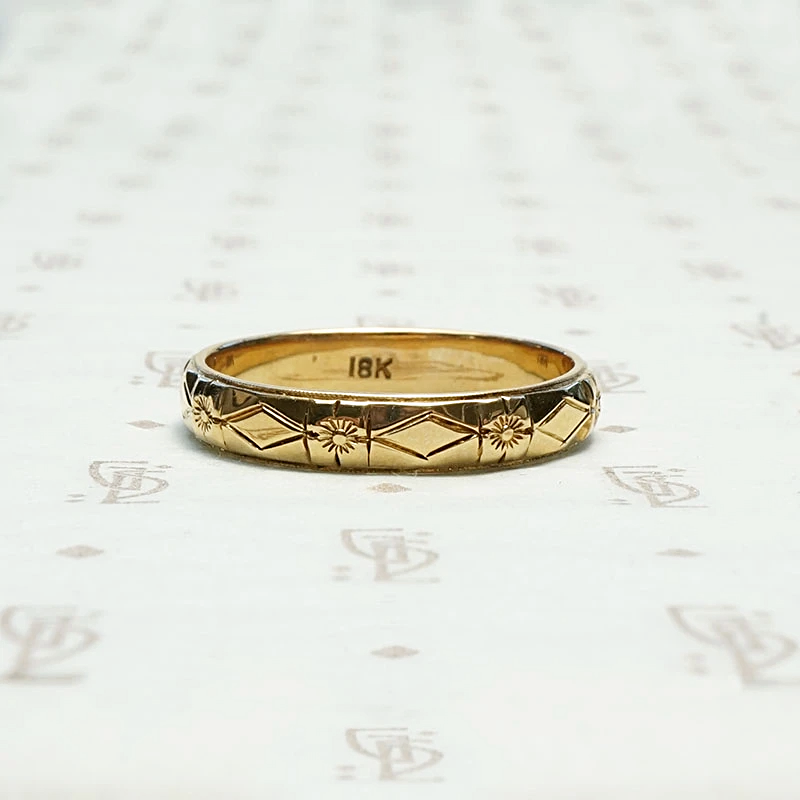 Art Deco Forget Me Not Band in Rosy Gold