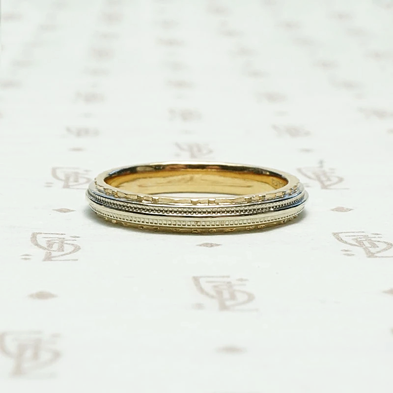 Two Tone Art Deco Engraved Wedding Band