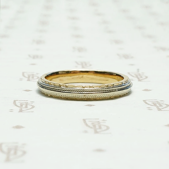 Two Tone Art Deco Engraved Wedding Band