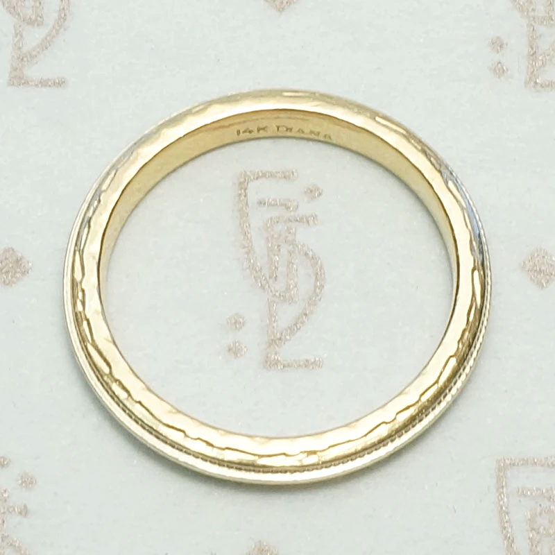 Two Tone Art Deco Engraved Wedding Band