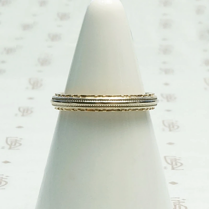 Two Tone Art Deco Engraved Wedding Band