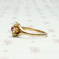 Romantic Rosy Gold Ruby Diamond & Pearl Ring