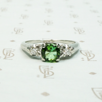 Spring Green Tourmaline in Flowery White Gold Ring