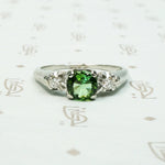 Spring Green Tourmaline in Flowery White Gold Ring