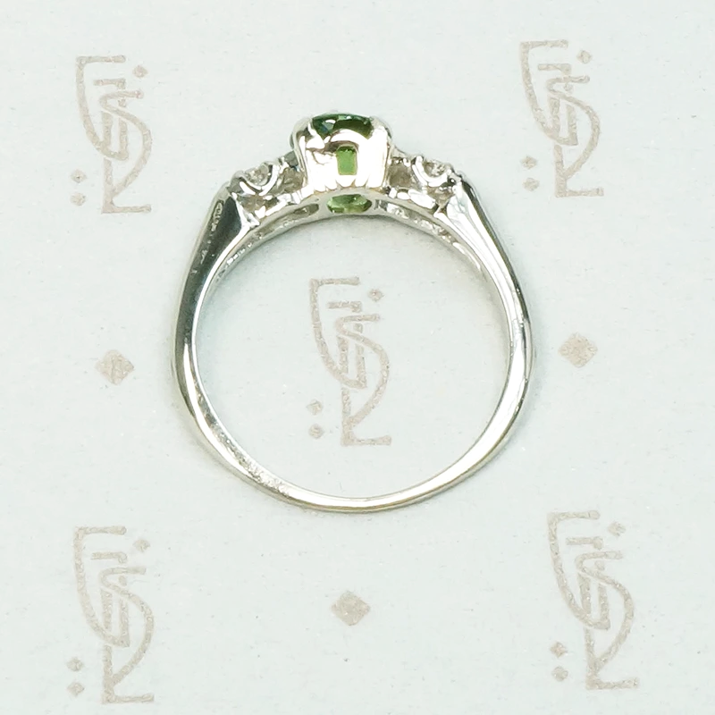 Spring Green Tourmaline in Flowery White Gold Ring