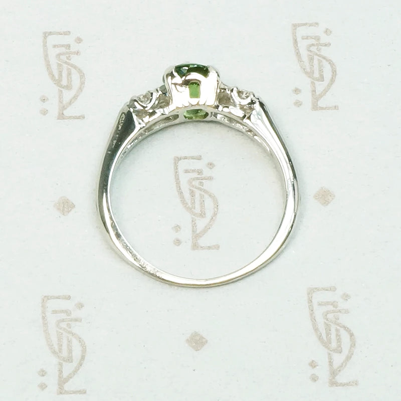 Spring Green Tourmaline in Flowery White Gold Ring