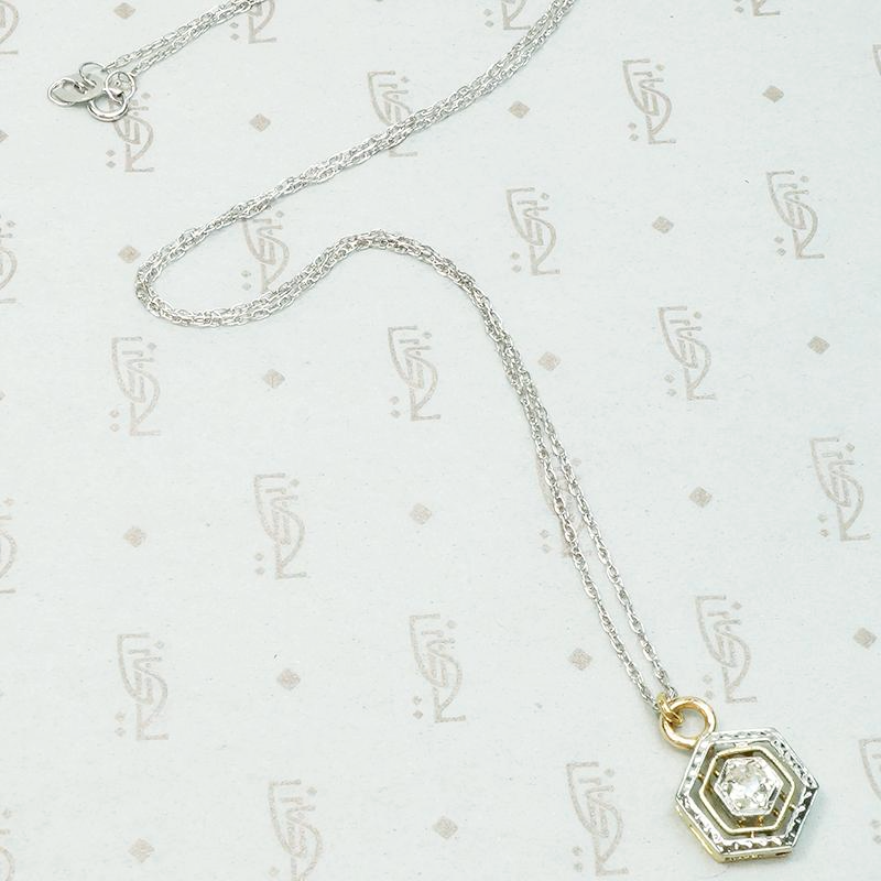 Hexagonal Two Tone Art Deco Diamond Pendant