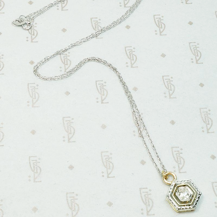 Hexagonal Two Tone Art Deco Diamond Pendant