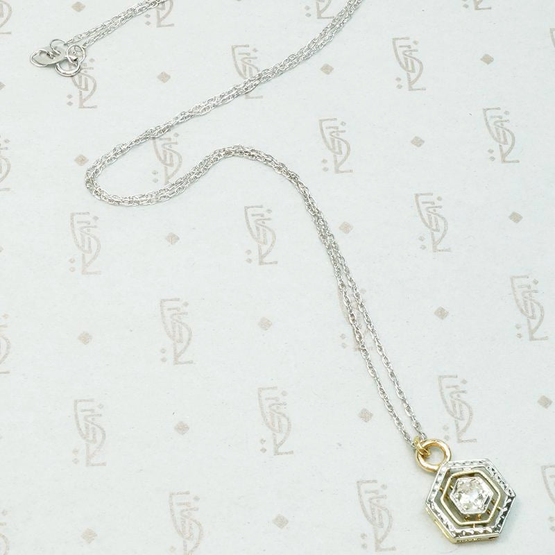 Hexagonal Two Tone Art Deco Diamond Pendant