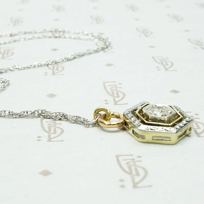 Hexagonal Two Tone Art Deco Diamond Pendant