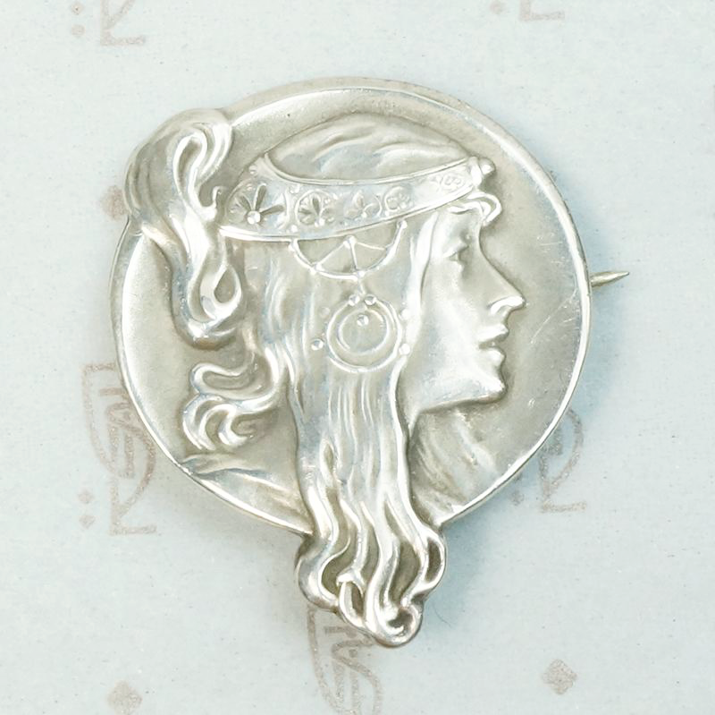 Mucha's Portrait of Sarah Bernhardt Brooch by Unger Bros