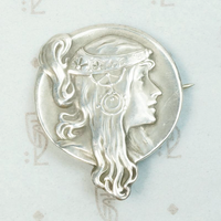 Mucha's Portrait of Sarah Bernhardt Brooch by Unger Bros
