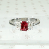 Radiant Red Spinel Mid Century Style Platinum Ring