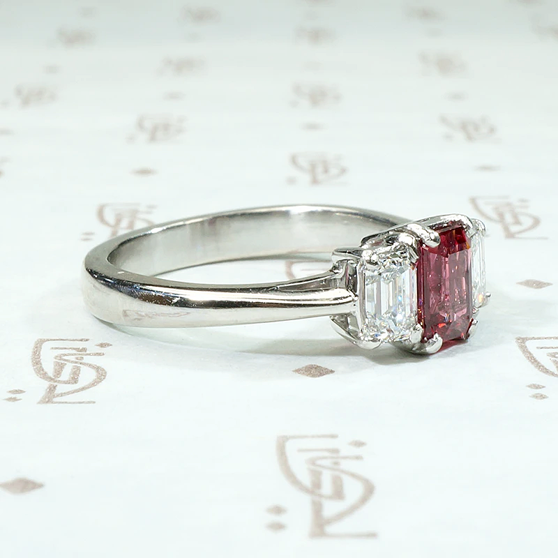 Radiant Red Spinel Mid Century Style Platinum Ring