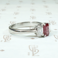Radiant Red Spinel Mid Century Style Platinum Ring
