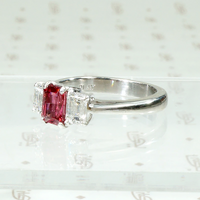 Radiant Red Spinel Mid Century Style Platinum Ring