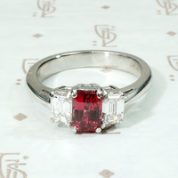 Radiant Red Spinel Mid Century Style Platinum Ring