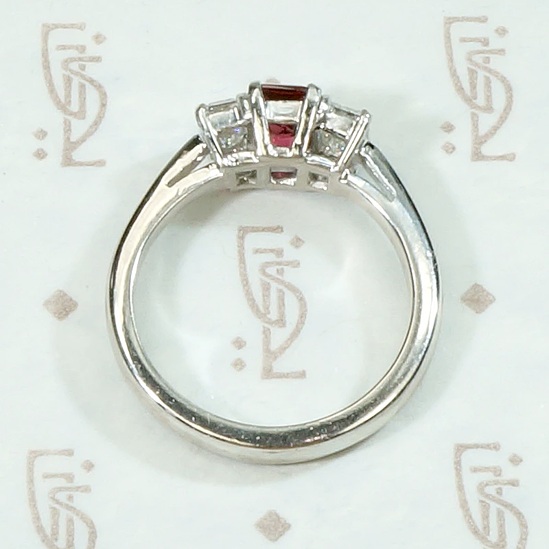 Radiant Red Spinel Mid Century Style Platinum Ring