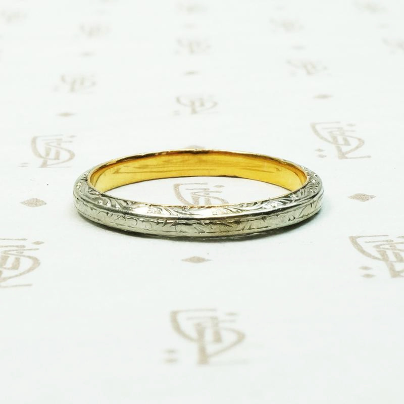 Engraved Edwardian English Platinum & 18k Band