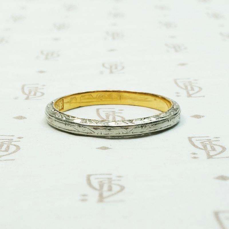 Engraved Edwardian English Platinum & 18k Band