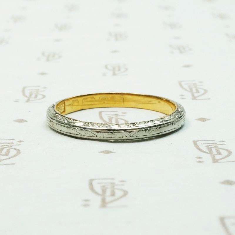 Engraved Edwardian English Platinum & 18k Band