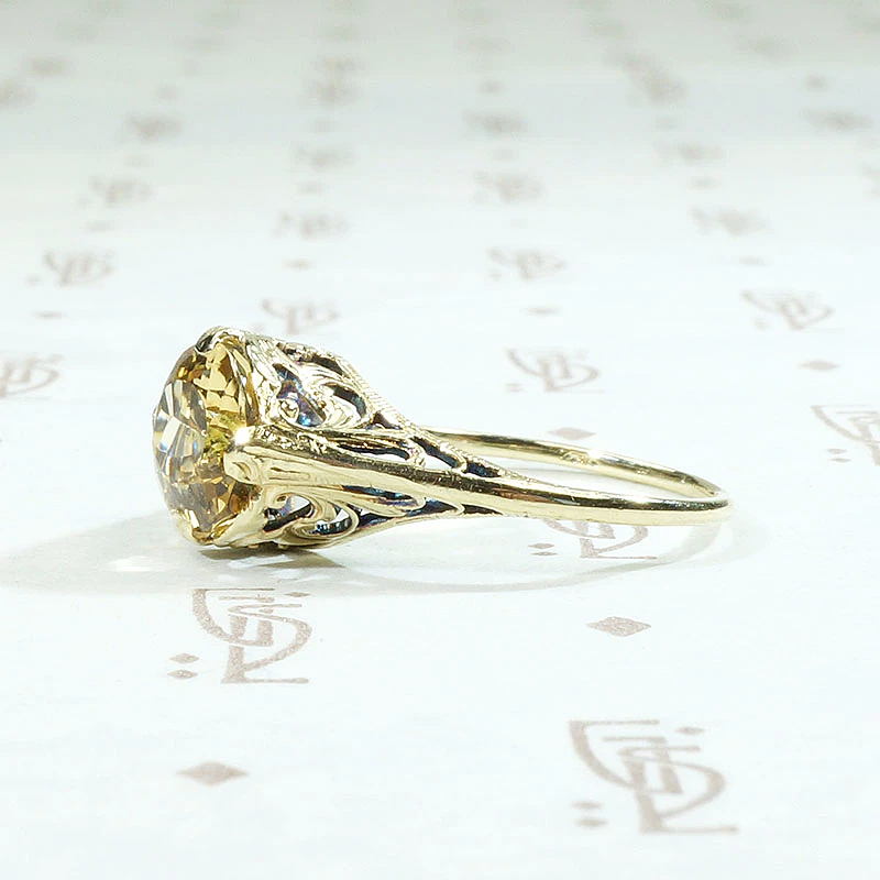 Golden Imperial Topaz & Filigree Solitaire Ring