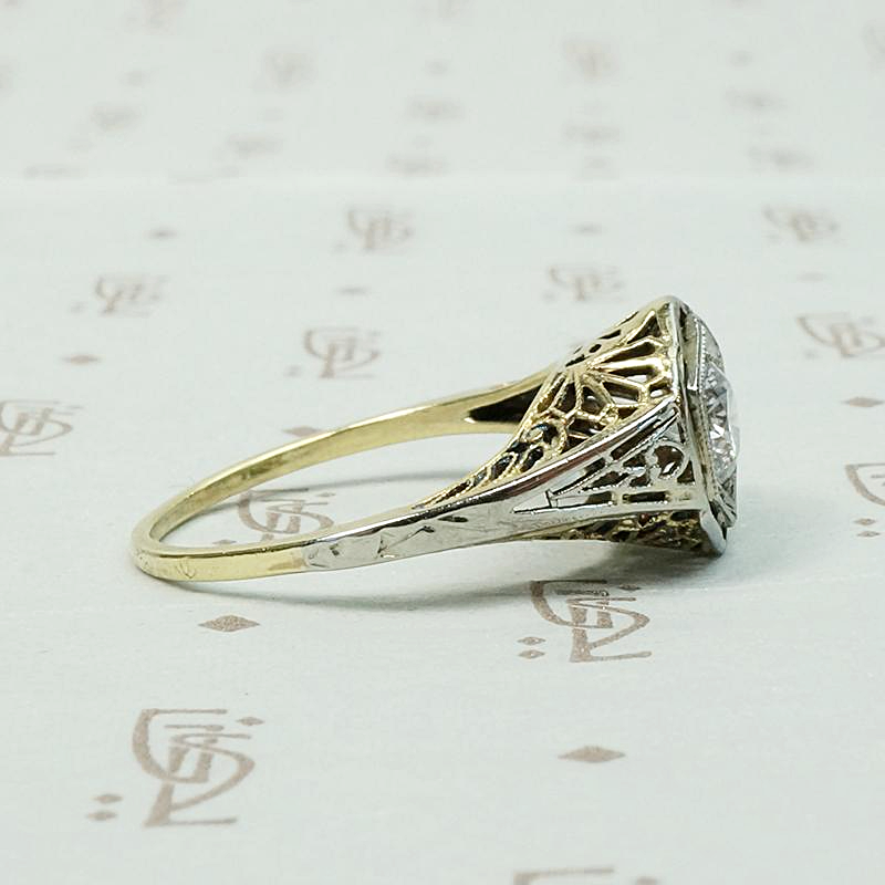 Two-Tone Filigree Diamond Solitaire Ring