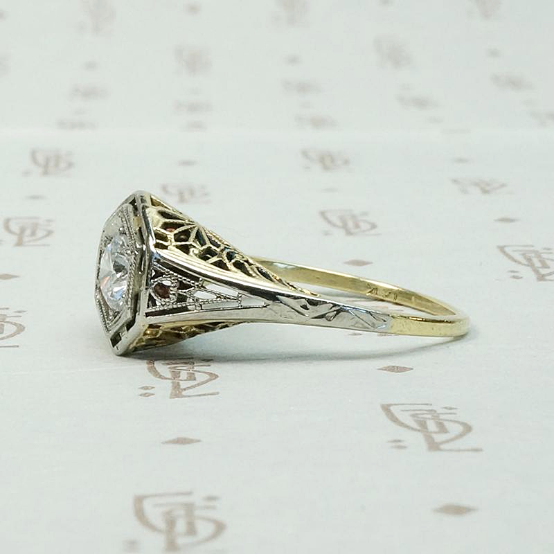 Two-Tone Filigree Diamond Solitaire Ring