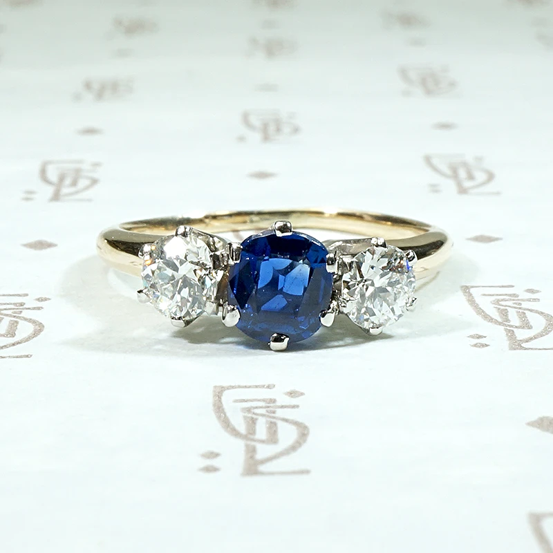Three-Stone Ring with Natural Cambodian Sapphire
