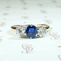Three-Stone Ring with Natural Cambodian Sapphire