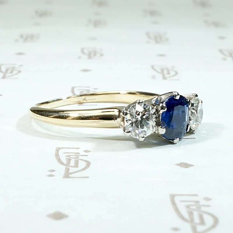 Three-Stone Ring with Natural Cambodian Sapphire
