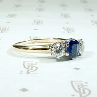 Three-Stone Ring with Natural Cambodian Sapphire