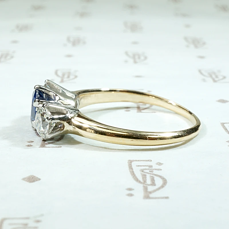 Three-Stone Ring with Natural Cambodian Sapphire