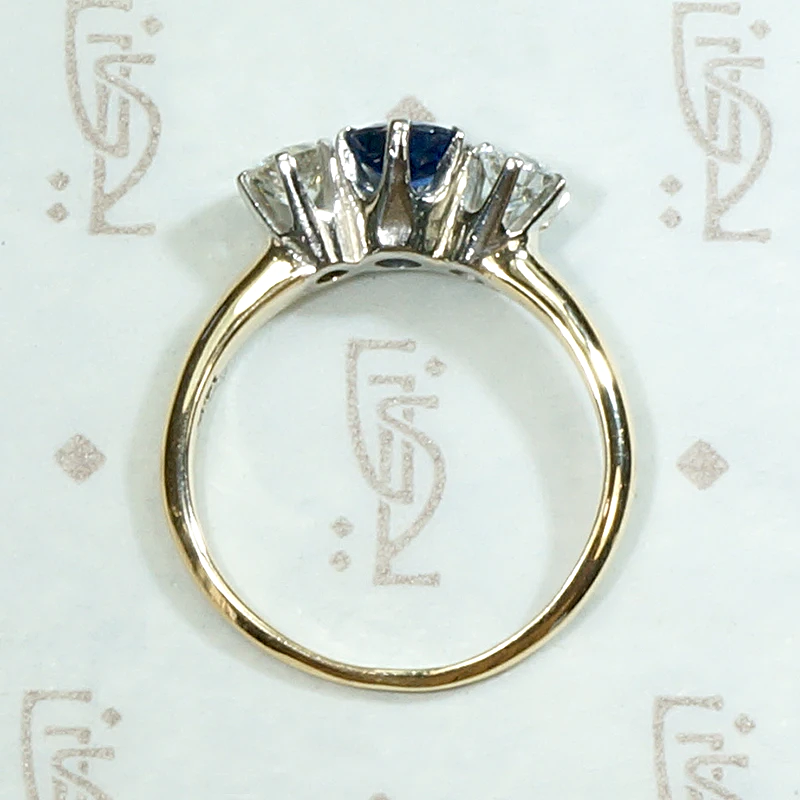 Three-Stone Ring with Natural Cambodian Sapphire