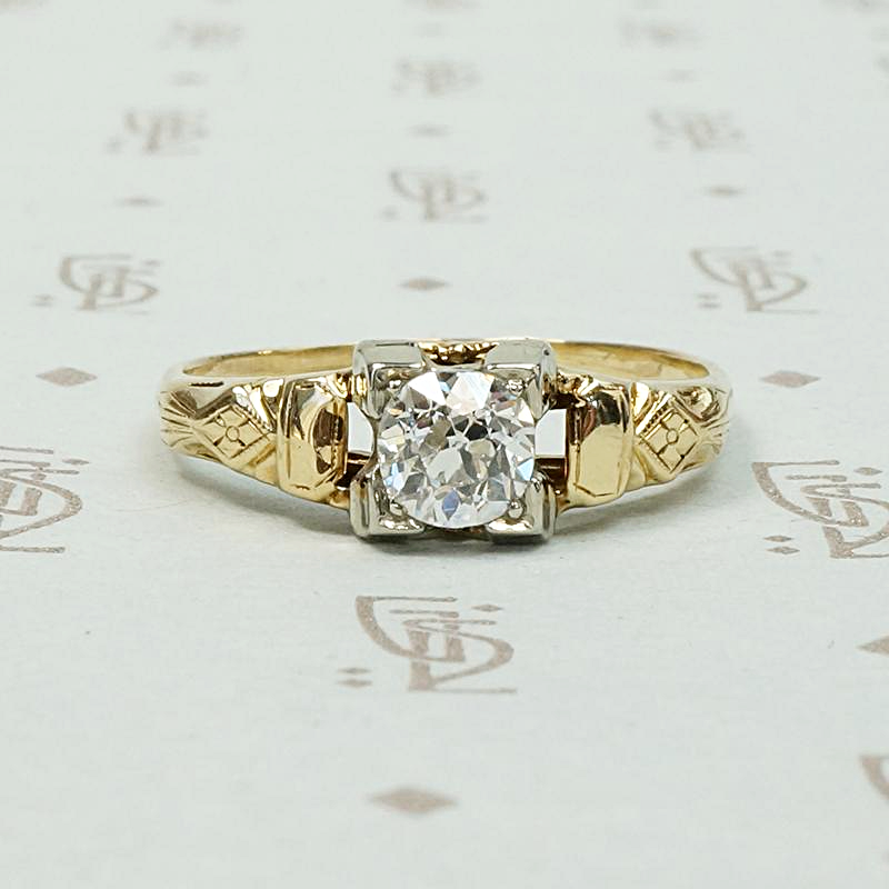 Pretty 1930s Engraved Diamond Engagement Ring