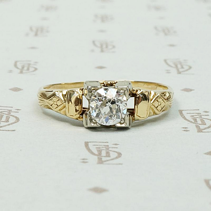 Pretty 1930s Engraved Diamond Engagement Ring