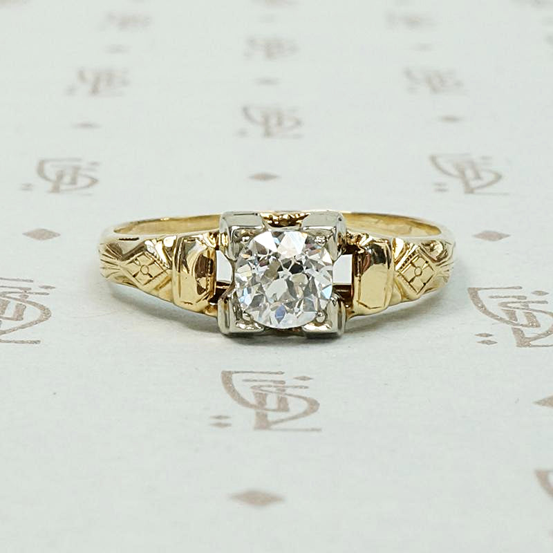 Pretty 1930s Engraved Diamond Engagement Ring