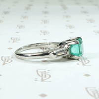 Spring Green Emerald & Baguette Ring in Platinum