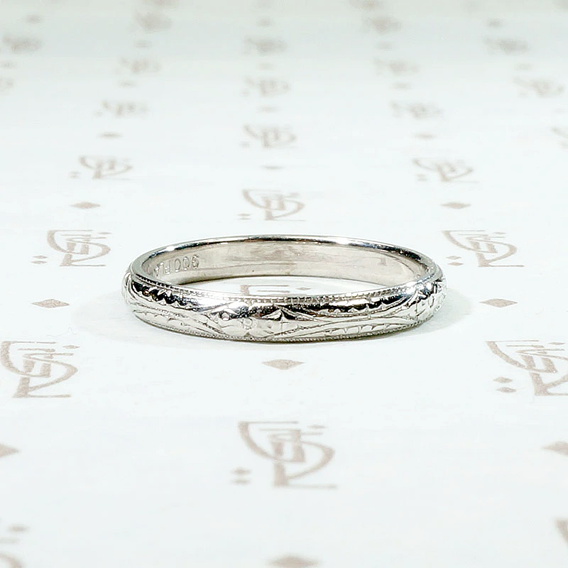 Platinum Wedding Band Engraved with Flowers