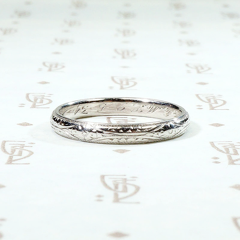 Platinum Wedding Band Engraved with Flowers