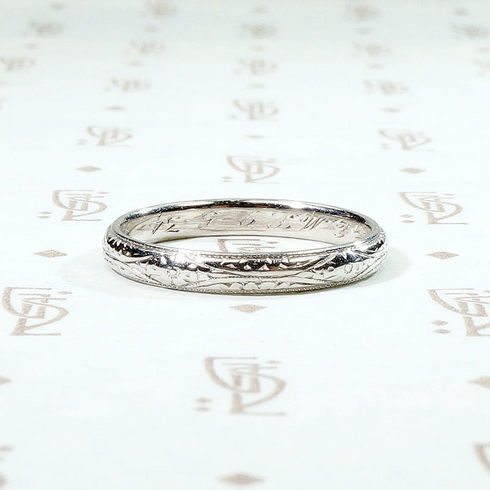 Platinum Wedding Band Engraved with Flowers