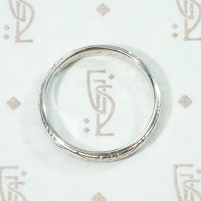 Platinum Wedding Band Engraved with Flowers