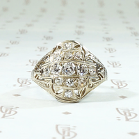 Warm White Gold Filigree & Diamond Cluster Ring