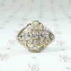 Warm White Gold Filigree & Diamond Cluster Ring