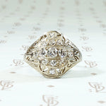 Warm White Gold Filigree & Diamond Cluster Ring