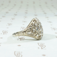 Warm White Gold Filigree & Diamond Cluster Ring